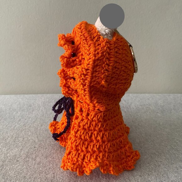 Handmade Crochet Orange Purple Hooded Cloak Outfit for 17cm Doll 1-Piece Set - Picture 2 of 5